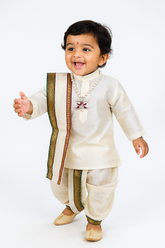 Traditional Cream Pancha Kanduva Set for Boys – Includes Shoes & Chain